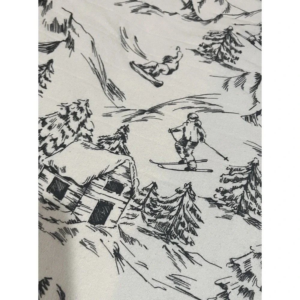 Pottery‎ Barn Teen Full Flat Sheet Mountain Run Organic Black White Ski Resort